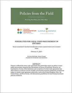 Policies from the Field – Possibilities for Local Food Procurement in Ontario: Trade Restrictions and How Other Jurisdictions Have Avoided Them