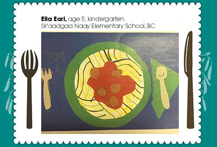 Ella Earl, age 5, kindergarten, Sk'aadgaa Naay Elementary School, BC